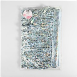 Тесьма с пайетками «Бахрома», с голографией, d=6 мм, 16 см, 4.5±0.5 м, цвет серебряный