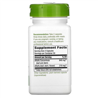 Nature's Way, Alfa-Max, Alfalfa Concentrate, 840 mg, 100 Vegan Capsules