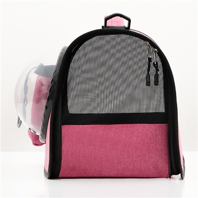 Сумка - переноска, 43×24×28 с, с органайзером и иллюминатором, розовая