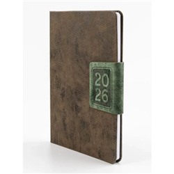 Еженедельник 2026 г. А5 128 стр. "СИЦИЛИЯ" коричневый+зеленый, магнитный клапан 310172 Alpha-Trend