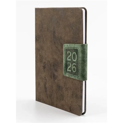 Еженедельник 2026 г. А5 128 стр. "СИЦИЛИЯ" коричневый+зеленый, магнитный клапан 310172 Alpha-Trend