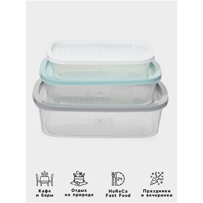 Набор пищевых контейнеров SparkPlast BioFresh, 3 шт.: 500 мл, 1 л, 1.6 л, прозрачный, крышки МИКС