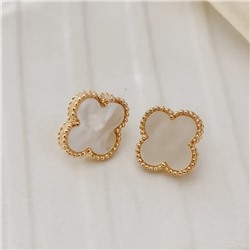 Серьги клевер ювелирная бижутерия коллекция "Дубай", покрытие позолота, вставка: натуральный перламутр, арт.414.255