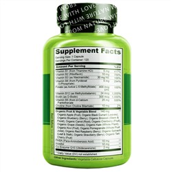 NATURELO, комплекс витаминов группы B со смесью фруктов и овощей, с коэнзимом Q10, 120 вегетарианских капсул