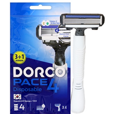 Набор подарочный DORCO РАСЕ-4 (2 предмета) (Станок 4шт. с несъемной головкой +гель д/бритья SERIES 75мл в косметичке