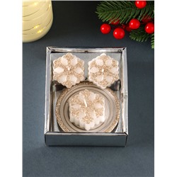 Набор свечей «Снежинки и подсвечник», 3 шт., 12×10×4 см