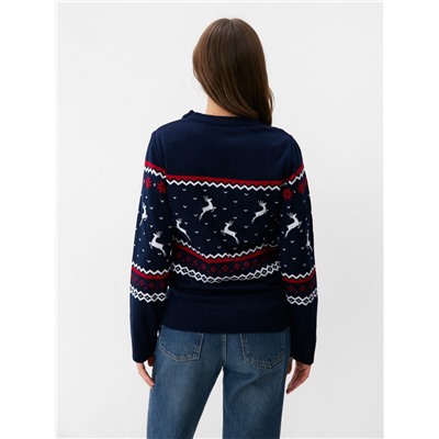 Свитер вязаный новогодний KAFTAN Family look, размер 44, синий