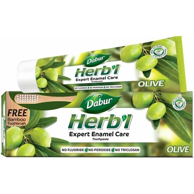 Dabur Herb'l Olive Toothpaste with Toothbrush / Дабур Зубная Паста Уход за Эмалью с Экстрактом Оливы + Зубная Щётка Ср. Жесткости 150 г