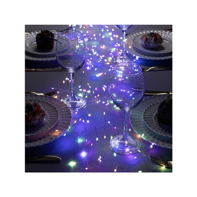 Гирлянда «Мишура» 6 м роса, IP20, серебристая нить, 480 LED, свечение мульти, 12 В