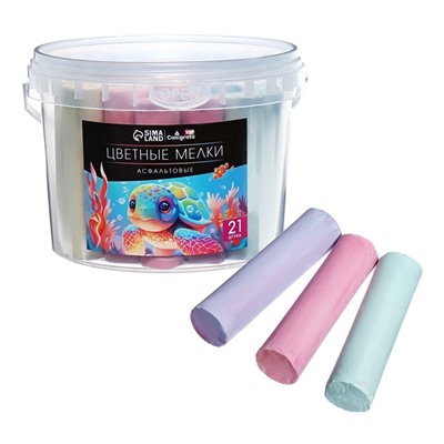 Мелки цветные для асфальта, Calligrata TOP, 21 штука, 7 цветов, цилиндр