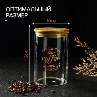 Банка для сыпучих «Эко. Кофе», 1 л, 10×15 см, с бамбуковой крышкой, стекло, прозрачная