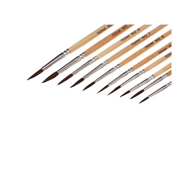 Набор кистей для рисования, пони, 10 штук: № 1, 2, 3, 4, 5, 6, 7, 8, 9, 10, круглые, деревянная ручка, международный размер