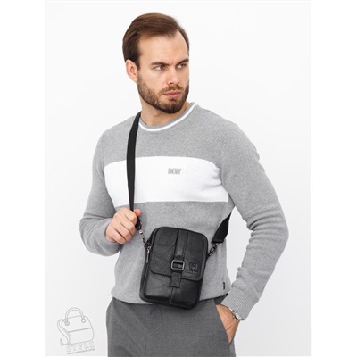 Сумка мужская кожаная 8612S black Fuzhiniao в Новосибирске