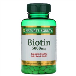 Nature's Bounty, биотин, 5000 мг, 150 капсул с быстрым высвобождением