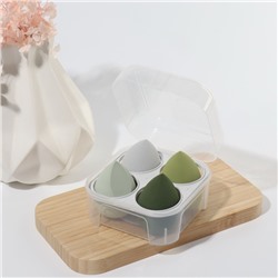 Спонжи для макияжа, набор - 4 шт., увеличиваются при намокании, цвет зелёный