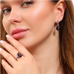 Комплект ювелирной бижутерии коллекция серьги и кольцо 19 р, покрытие: посеребрение, вставка: фианиты, цвет: фиолетовый, арт.213.800-19