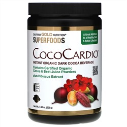 California Gold Nutrition, CocoCardio, сертифицированный напиток из органического растворимого темного какао с соком свеклы и гибискусом, 225 г (7,93 унции)