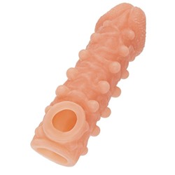 Телесная закрытая насадка с шариками Cock Sleeve 010 Size S - 13,8 см.