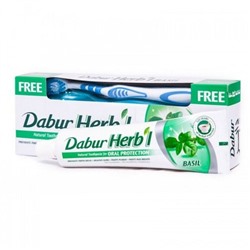 Dabur Herb'l Toothpaste Basil with Toothbrush / Дабур Зубная Паста Защита Полости Рта с Базиликом + Зубная Щётка Ср. Жесткости 150 г