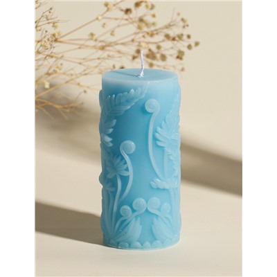Свеча-цилиндр декоративная «Столбик. Экзотические растения», нежно-голубая, 5×5×11.7 см