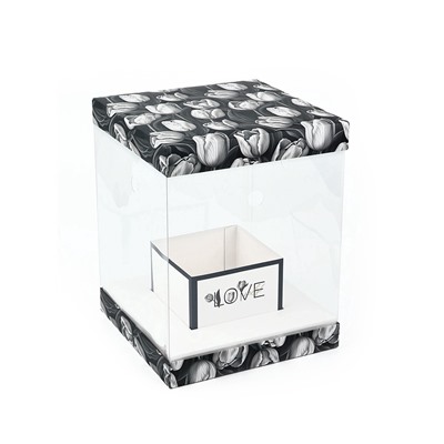 Коробка для цветов с вазой и пластиковыми окнами складная «Чёрно-белая эстетика», 23×30×23 см