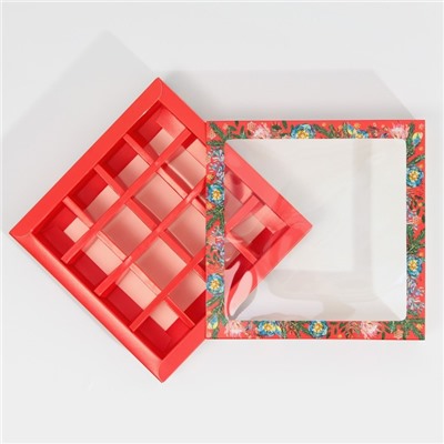 Коробка под 16 конфет с ячейками «Яркий Новый год» 17.5×17.5×3.5 см