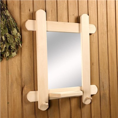 Зеркало «Сказка» с полкой, 2 крючка, в деревянной раме, прямоугольное