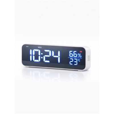Часы - будильник электронные, настольные, календарь, термометр, гигрометр, 16.8×6.6 см, белые