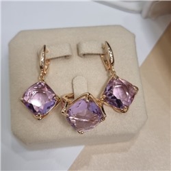 Комплект ювелирной бижутерии коллекция "Дубай" серьги и кольцо 19 р, покрытие позолота, вставка: стекло, цвет: фиолетовый, арт.414.345-19