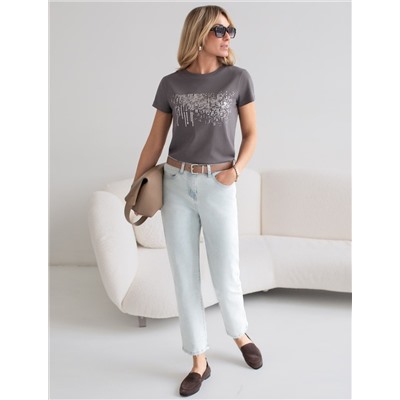 Нарядная футболка с принтом из премиального хлопка с эластаном