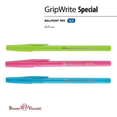 Ручка шариковая 0.7 мм "GripWrite Special" синяя (3 цвета корпуса) 20-0326/04 Bruno Visconti