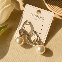 Серьги коллекция "Xuping" покрытие позолота, вставка: искусственный жемчуг и фианиты, арт.004.056