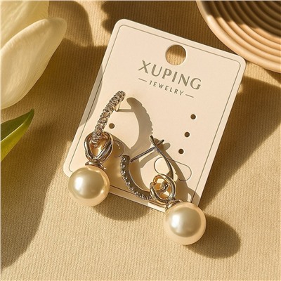 Серьги коллекция "Xuping" покрытие позолота, вставка: искусственный жемчуг и фианиты, арт.004.056