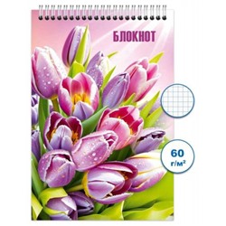 Блокнот на спирали 100х150 мм 48л клетка "Тюльпаны" Бг48/30 Гранит