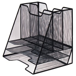 Подставка для бумаг, настольная, 5 отделений, сетка, металл, черный