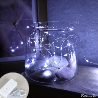 Гирлянда светодиодная нить 5 м 50 LED / GN28 /уп 200/холодный белыйВИЛКА