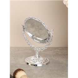 Зеркало настольное ажурное двустороннее 17,5 см круглое / YDW-04 /уп 72/серебро