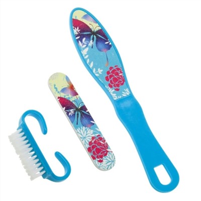 Dewal Beauty Набор педикюрный 3 предмета (терка, пилка, щетка) NAB-1, голубой 20215