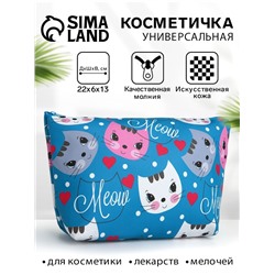 Косметичка на молнии простая, средний размер, с рисунком, синяя