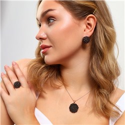 Комплект ювелирная бижутерия коллекция "Дубай" серьги, кулон и кольцо 18 р, покрытие: позолота, вставка: бусины, цвет: черный, арт.314.639-18