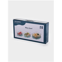 Набор контейнеров, 3 шт.: 410/690/1040 мл, стекло, прозрачный, синяя крышка