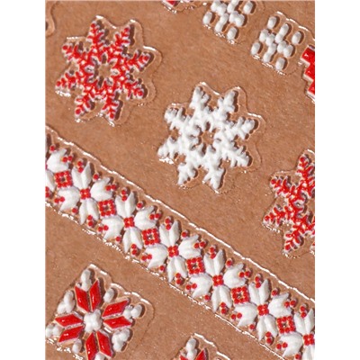 Наклейки для ногтей «Новогодние узоры», объёмные, красные, белые