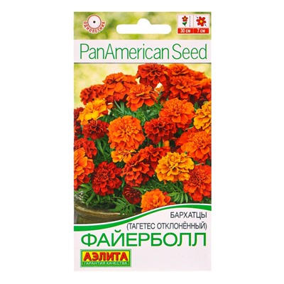 Семена цветов Бархатцы Файерболл отклоненные  Спецсерия PanAmerican, Ц/П,5 шт.