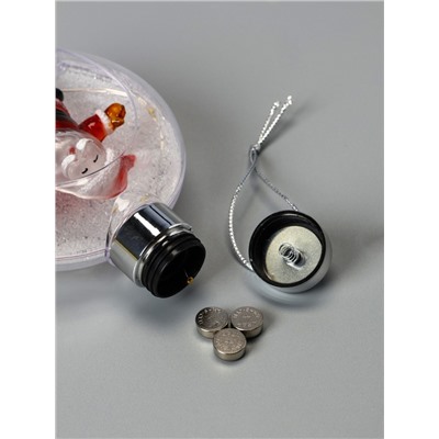 Ёлочный шар «Дед Мороз», 5 LED, от батареек, свечение тёплое белое