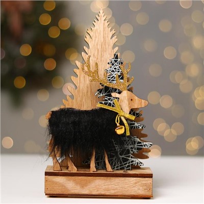 Декор с подсветкой «Ёлочки и олень с колокольчиком», 13.5×5×22 см, зелёный