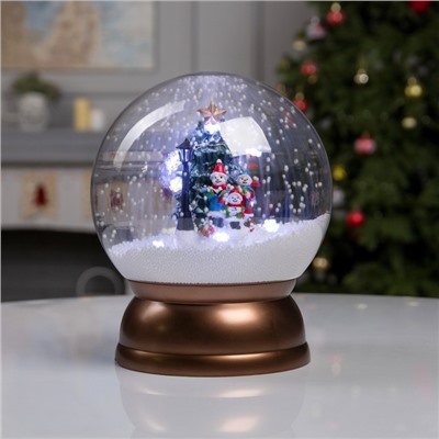 Светодиодная фигура «Шар со снеговиками и ёлкой» 21.5×26.5×21.5 см, пластик, батарейки ААх3 (не в комплекте), USB, свечение белое