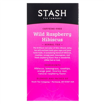 Stash Tea, Herbal Tea, Wild Raspberry Hibiscus, Caffeine Free, 20 Tea Bags,1.3 oz (38 g)