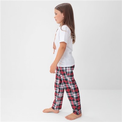 Пижама для девочки новогодняя (футболка и брюки) KAFTAN Christmas time размер 34 (122-128 см), бело-красная