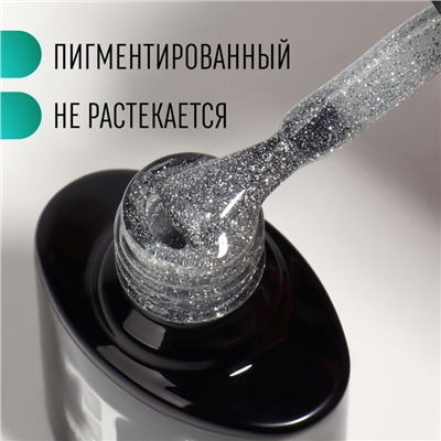Гель лак для ногтей, светоотражающий, трехфазный, 8 мл, LED/UV, серебристый (001)
