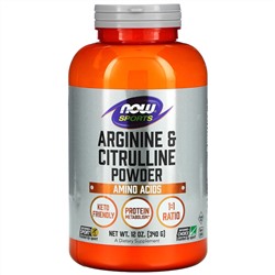 Now Foods, Sports, аргинин и цитруллин в форме порошка, 340 г (12 унций)